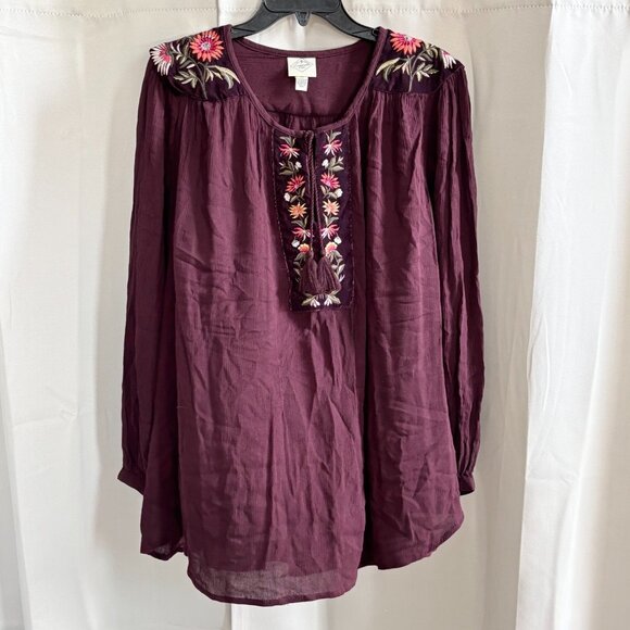 St. John's Bay Tops - St Johns Bay Boho Top Plus 3X Floral Velvet Embroidered Fairy Western 18645